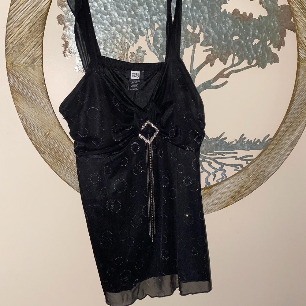 Black Beautiful Glamorous Studio 1940 Shell Top semi sheer over polyester. 22/24